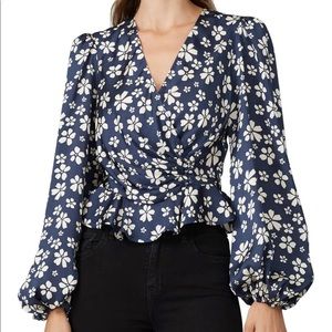 Like new - Jill Jill Stuart Floral V-Neck Top - white & blue, size 0
